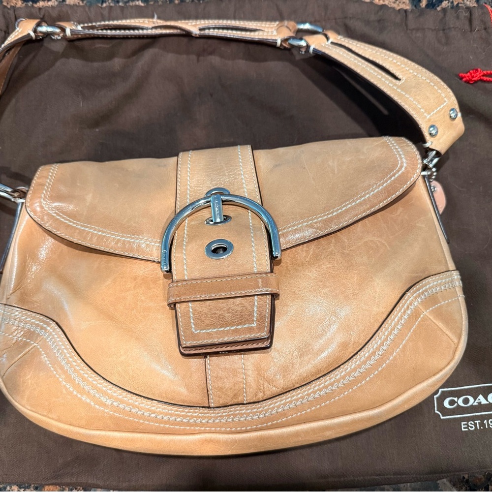 Coach Tan Leather Soho Leather Buckle Bag with Rare Braided Strap